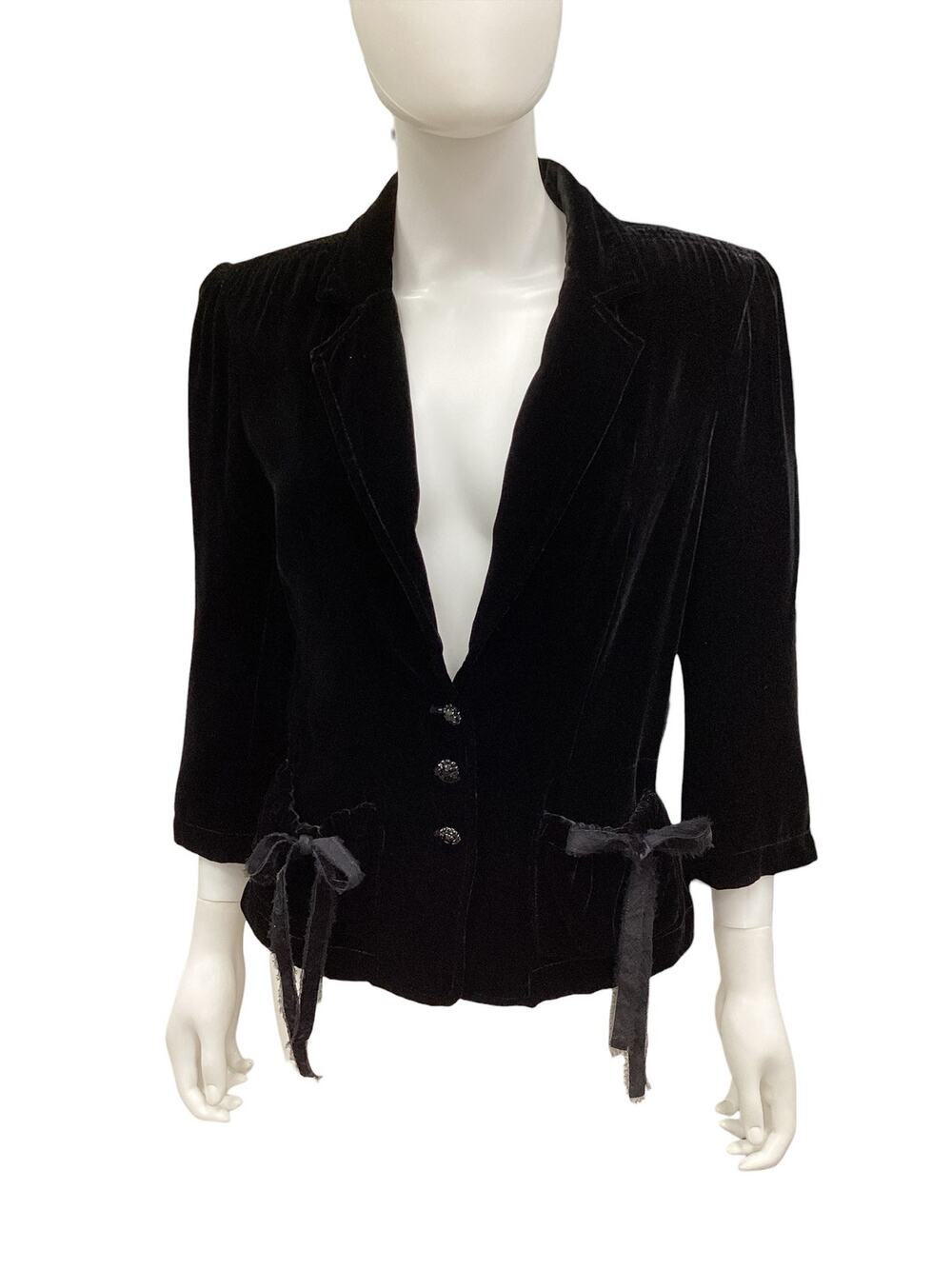 Ralph Lauren Blazer Women SZ M Velvety Cute Bows On Pockets Ornate Buttons Black